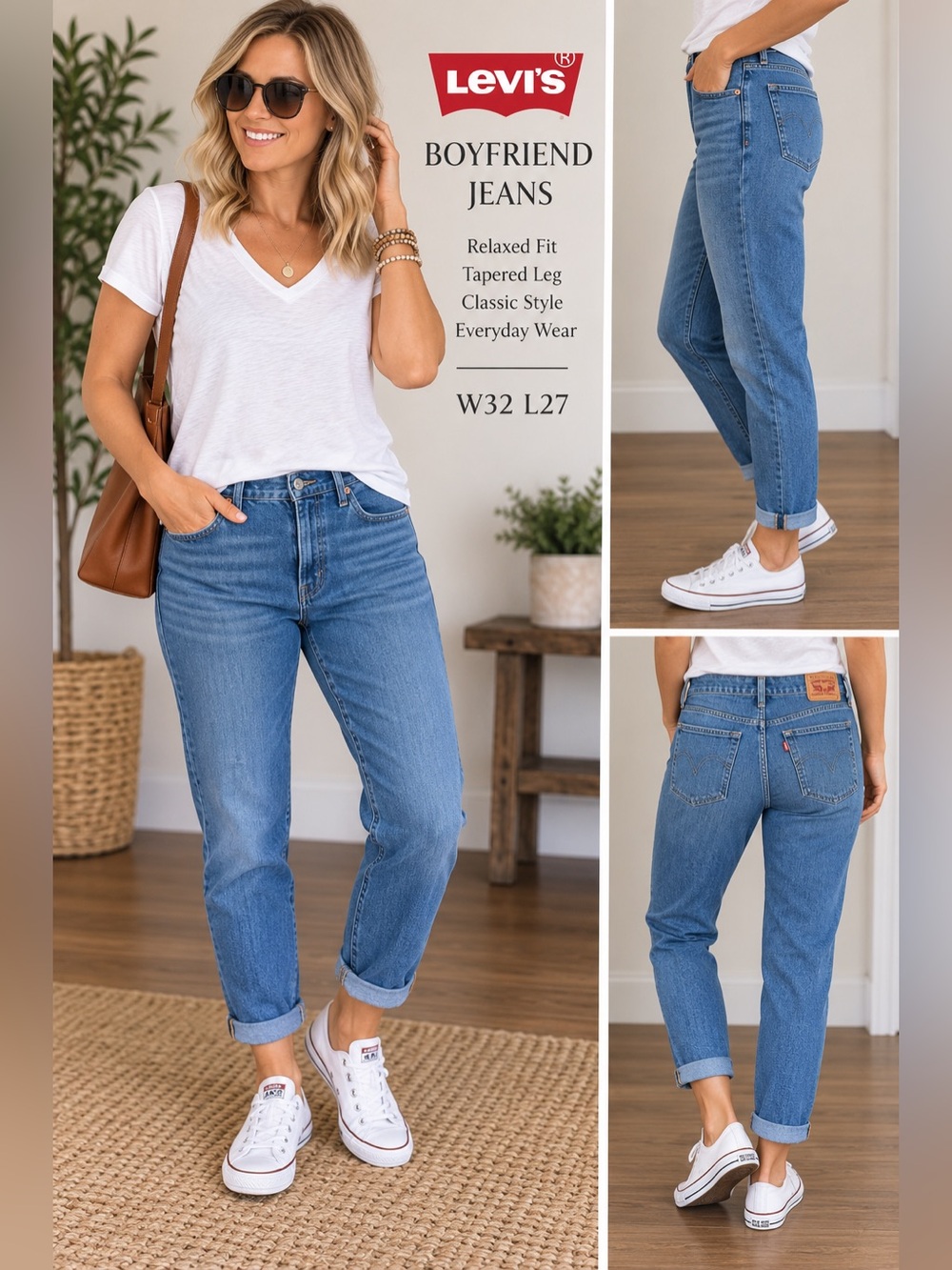 Levi’s Women’s Boyfriend Jeans W32 L27 Medium Wash Stretch Tapered Denim Classic